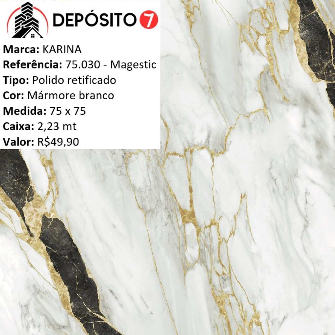 KARINA PISO 75 X 75 POLIDO 75030 MAGESTIC RETIFICADO (CAIXA COM 2,23MT)